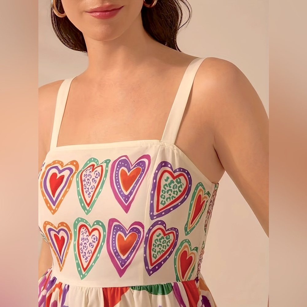 Colorful Heart Print Maxi Dress New Boutique Various Size Available - Picture 4 of 6